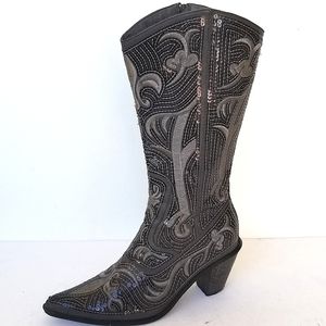 Helen's Heart Grey Cowboy Boots with Embroidery and Sequins